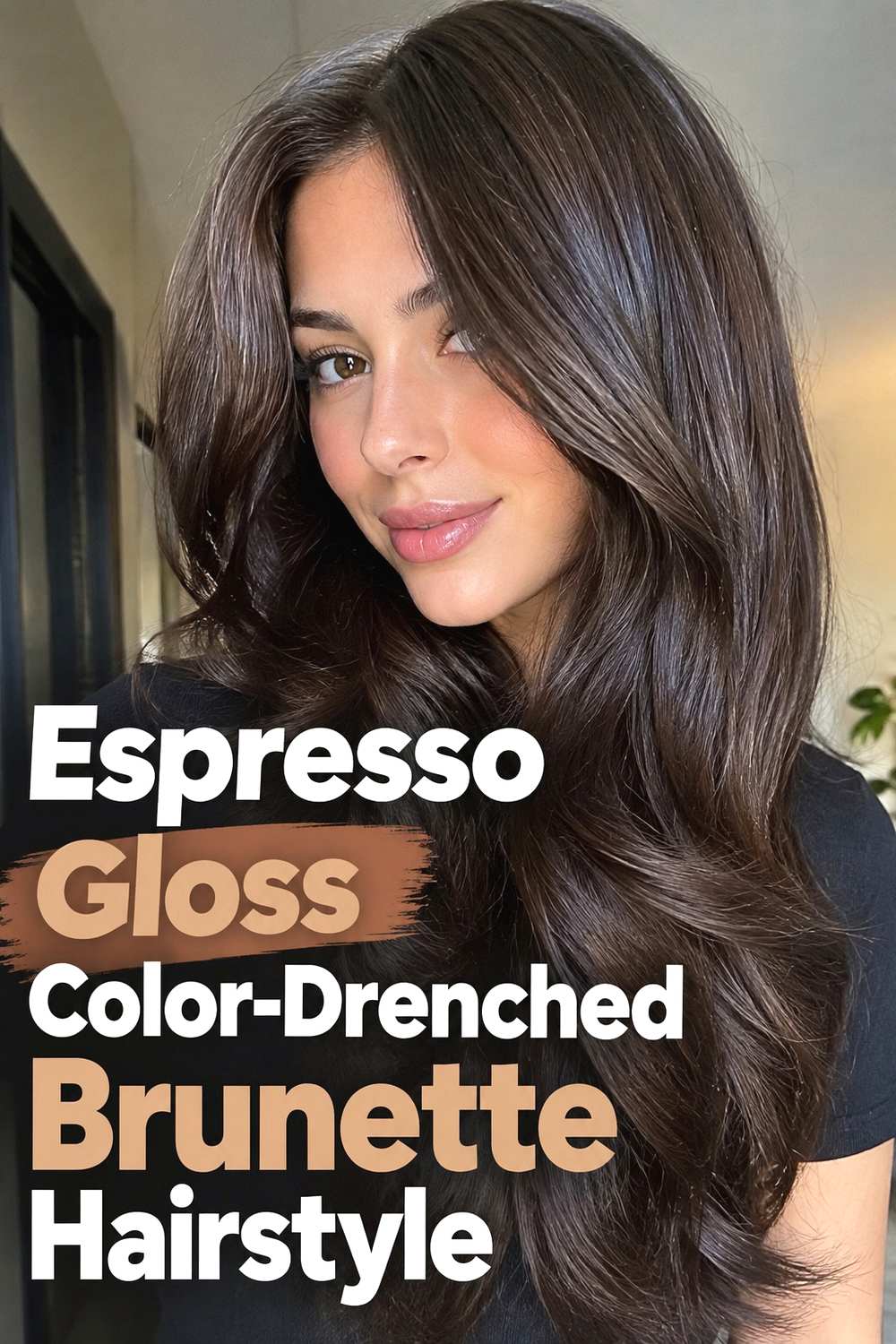 Espresso Gloss Color-Drenched Brunette Hairstyle