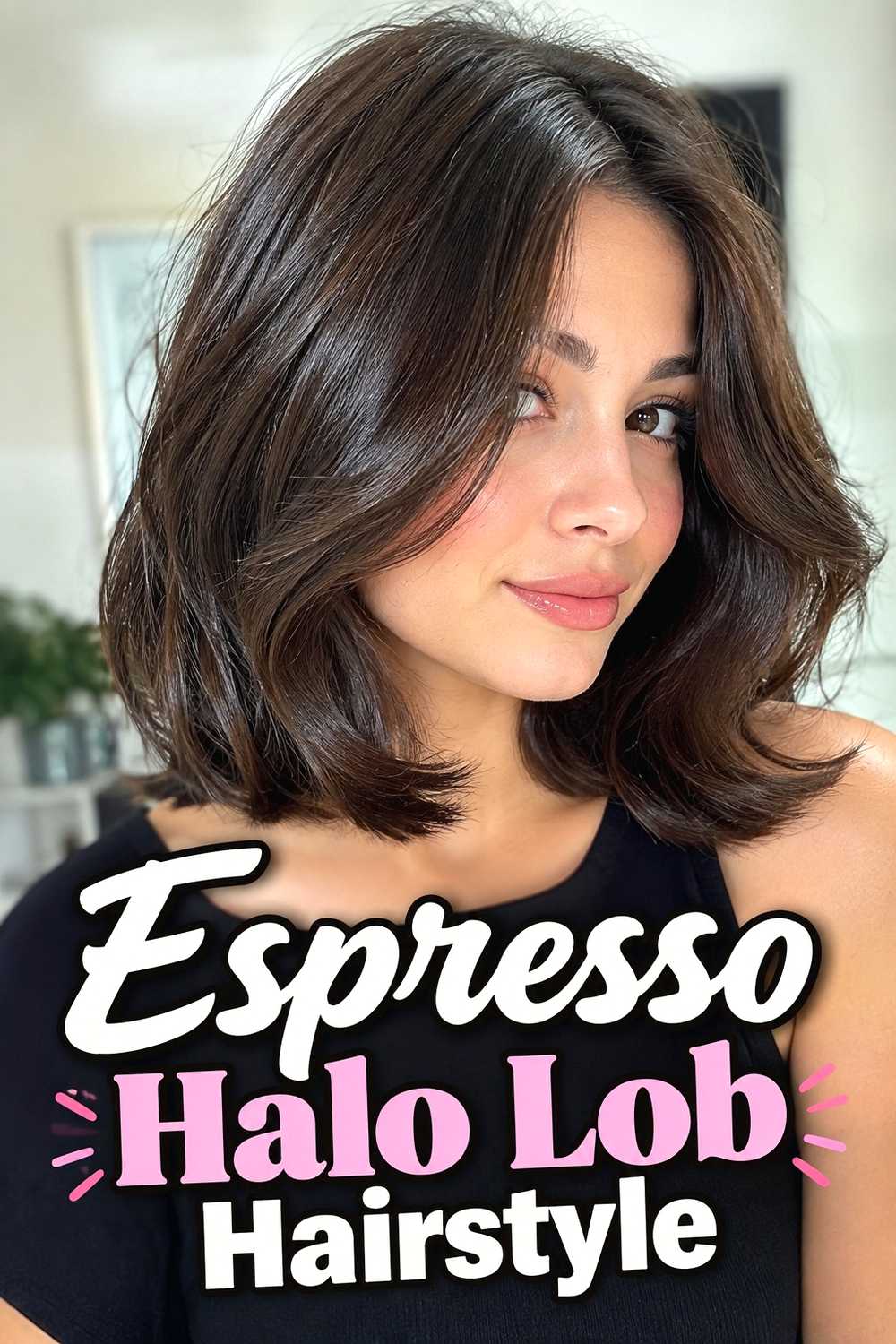 13. Espresso Halo Lob Hairstyle