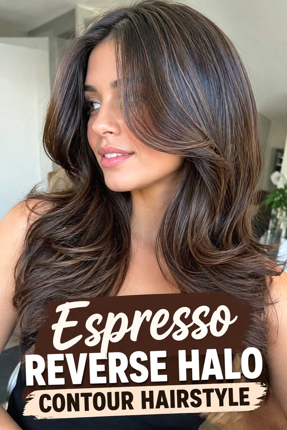 1. Espresso Reverse Halo Contour Hairstyle