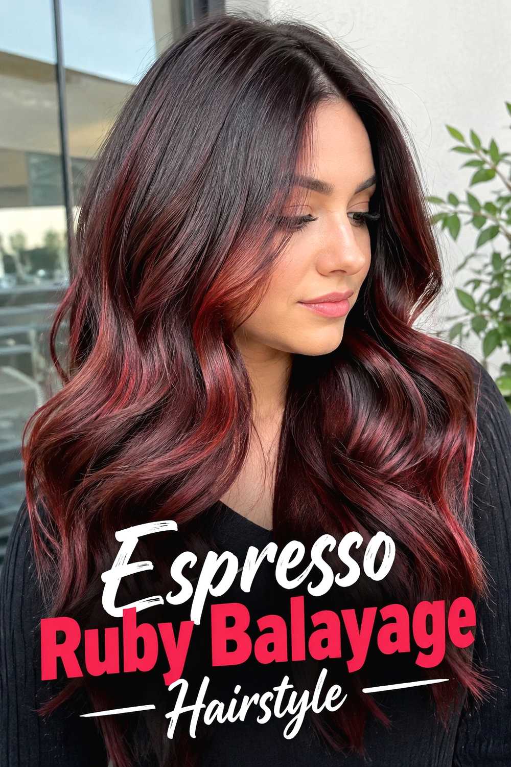 10. Espresso Ruby Balayage Hairstyle