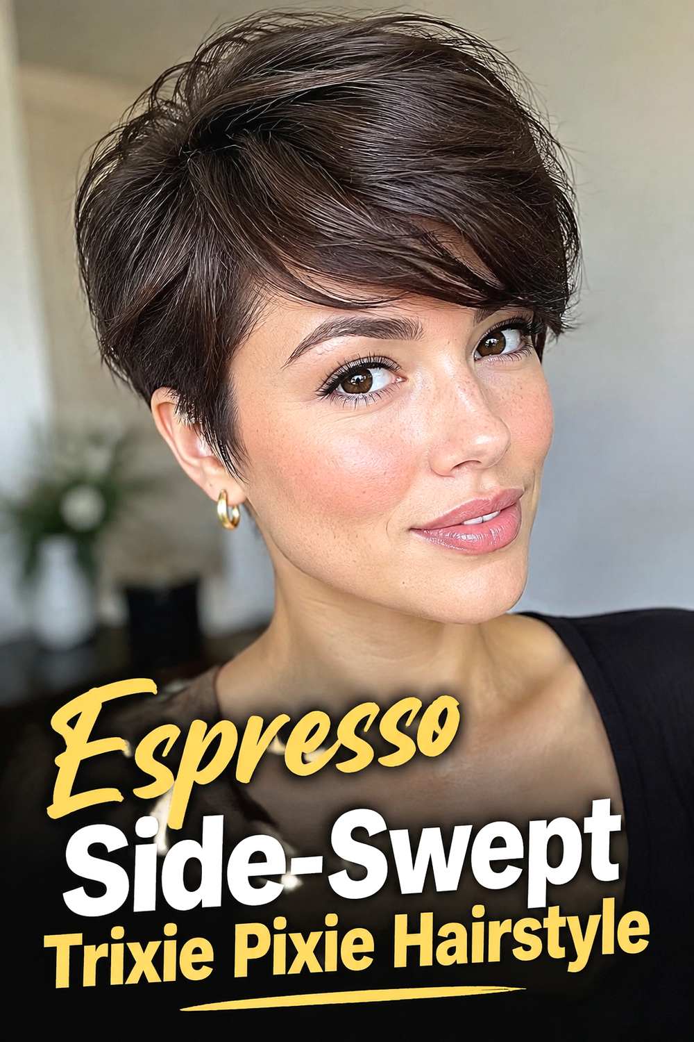 Espresso Side-Swept Trixie Pixie Hairstyle