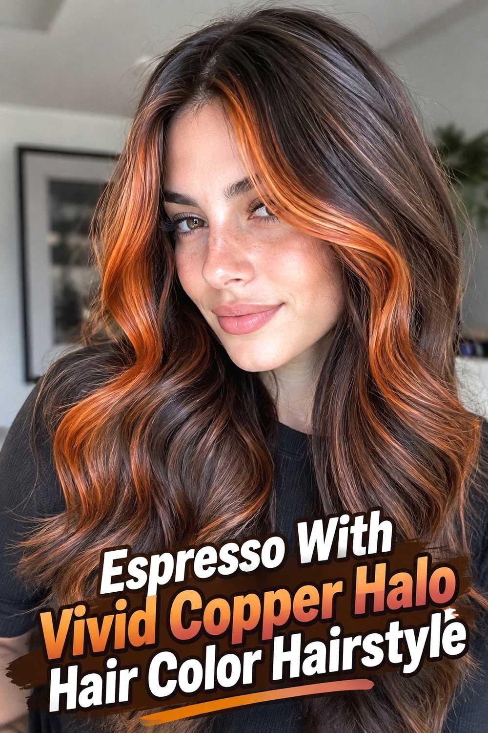 13. Espresso With Vivid Copper Halo Hair Color Hairstyle