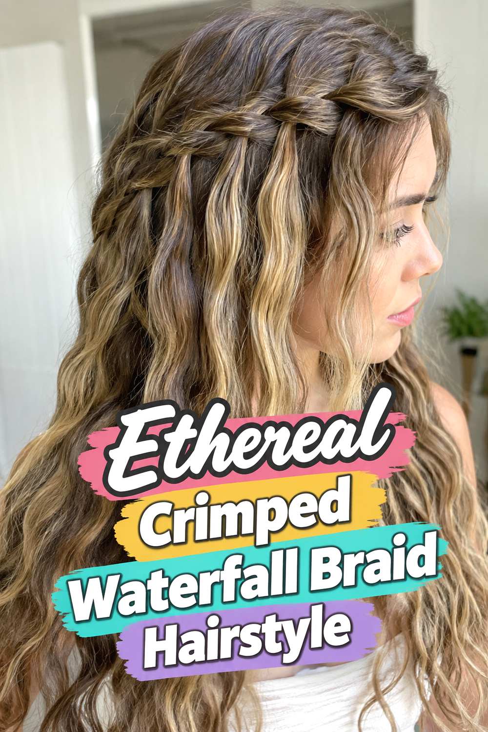15. Ethereal Crimped Waterfall Braid Hairstyle