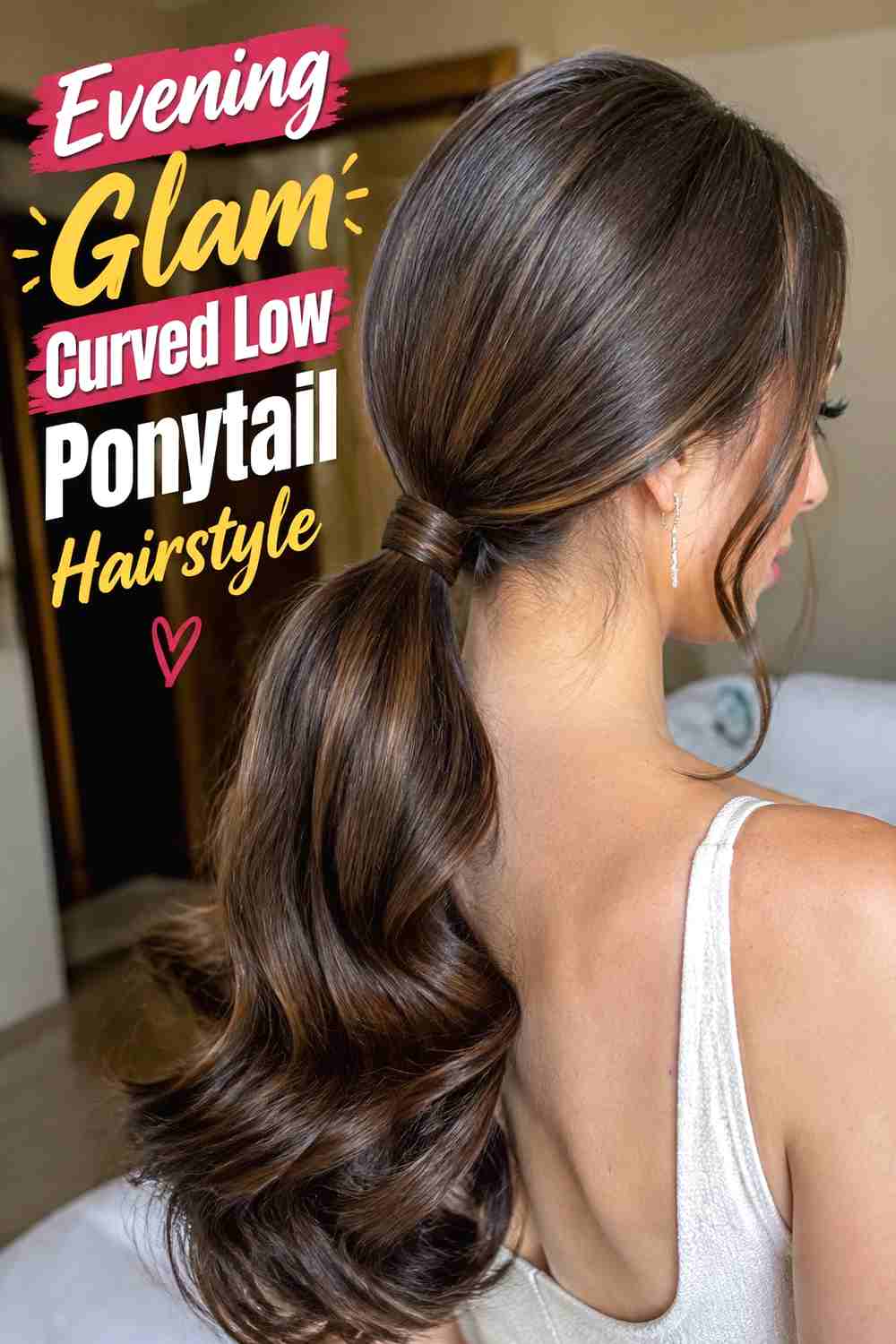 18. Evening Glam Curved Low Ponytail Hairstyle