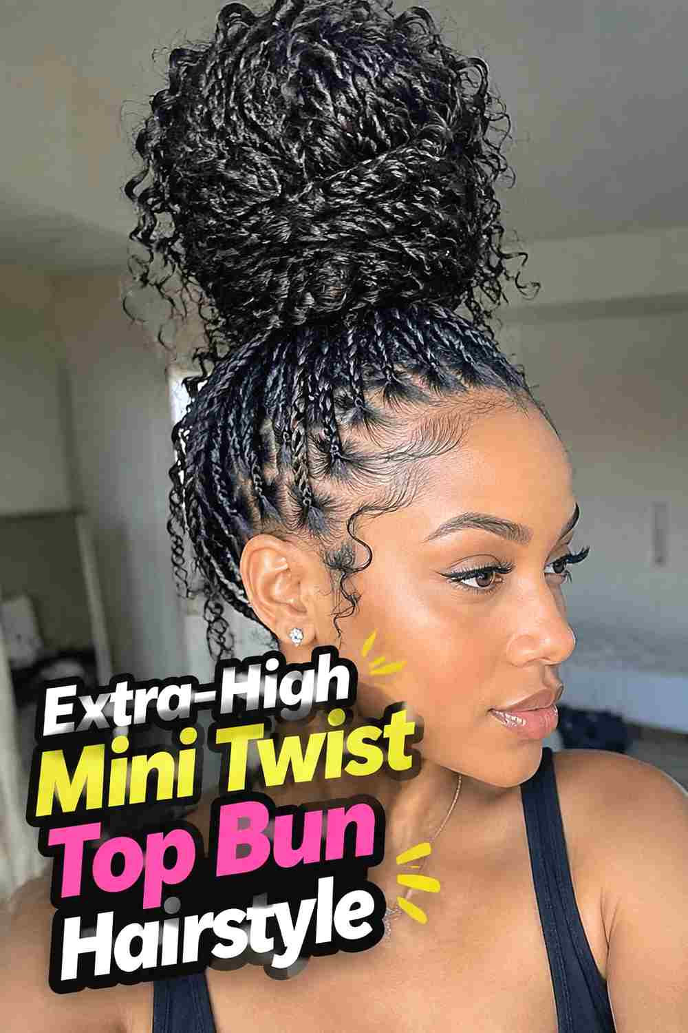18. Extra High Mini Twist Top Bun Hairstyle