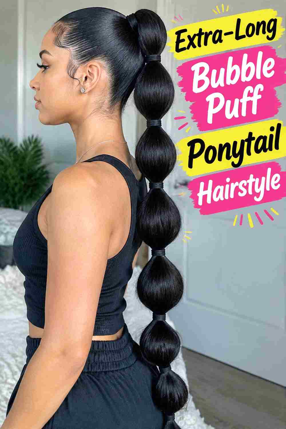 18. Extra Long Bubble Puff Ponytail Hairstyle