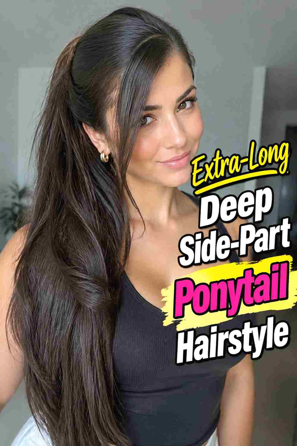 7. Extra Long Deep Side Part Ponytail Hairstyle