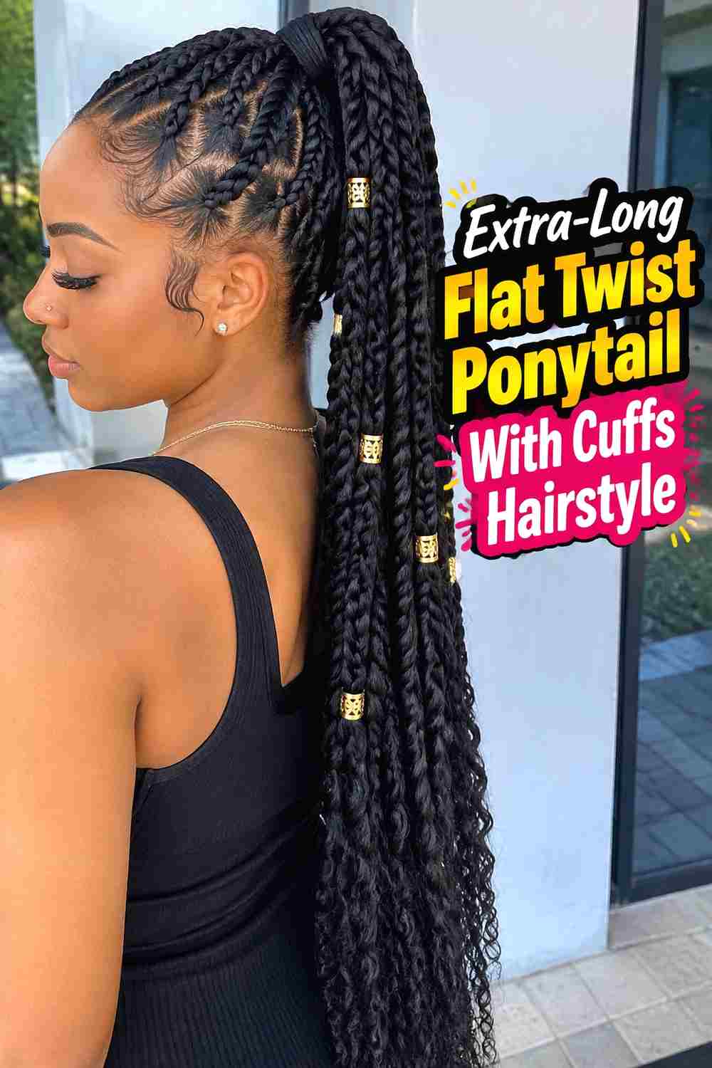 20. Extra Long Flat Twist Ponytail With Cuffs Hairstyle