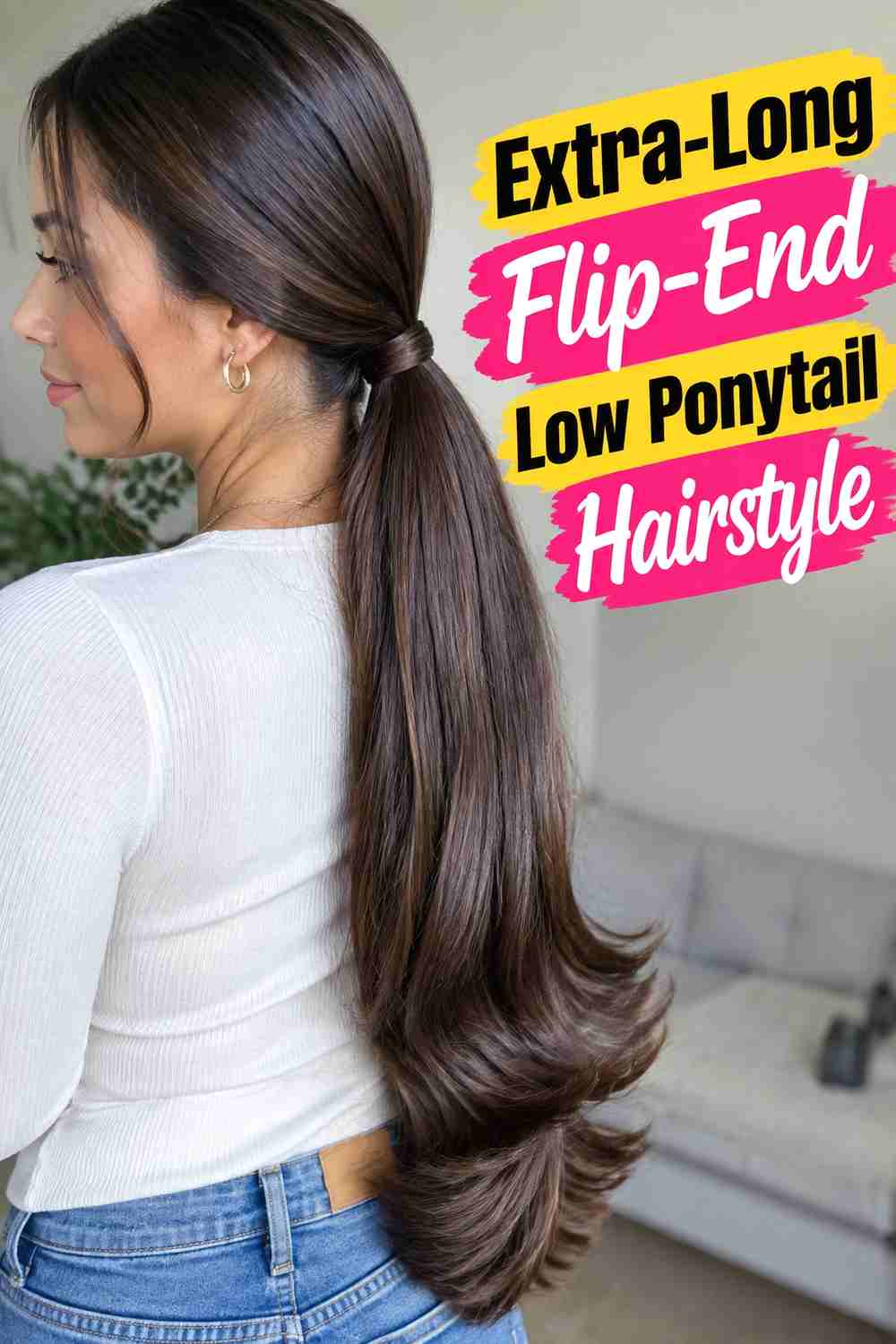 18. Extra Long Flip End Low Ponytail Hairstyle