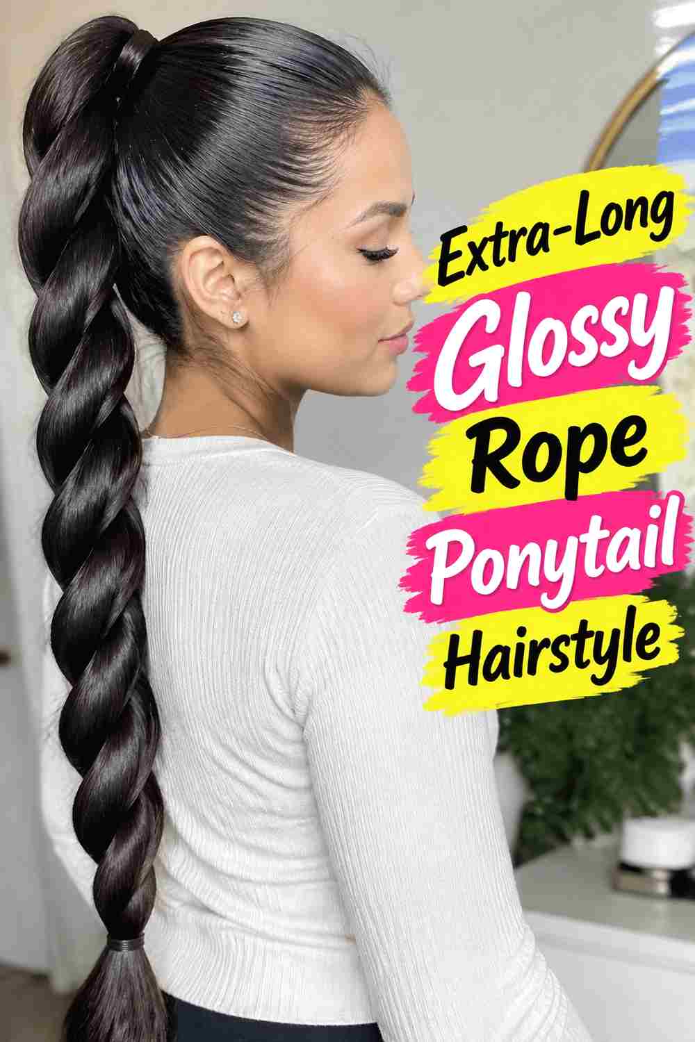 8. Extra Long Glossy Rope Ponytail Hairstyle