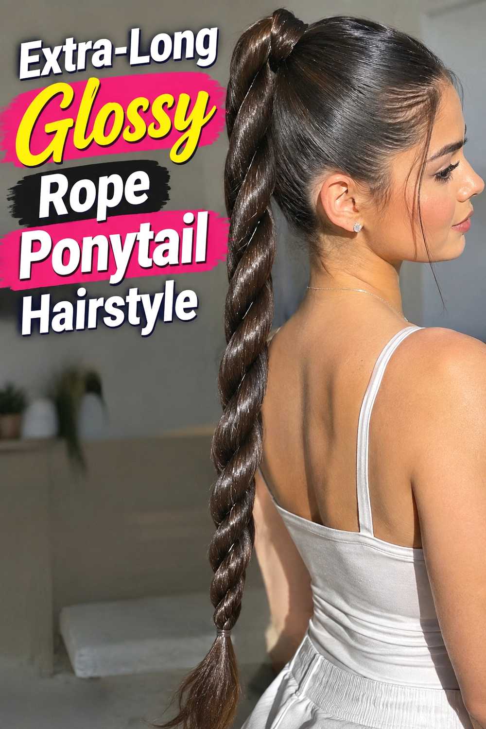 5. Extra Long Glossy Rope Ponytail Hairstyle