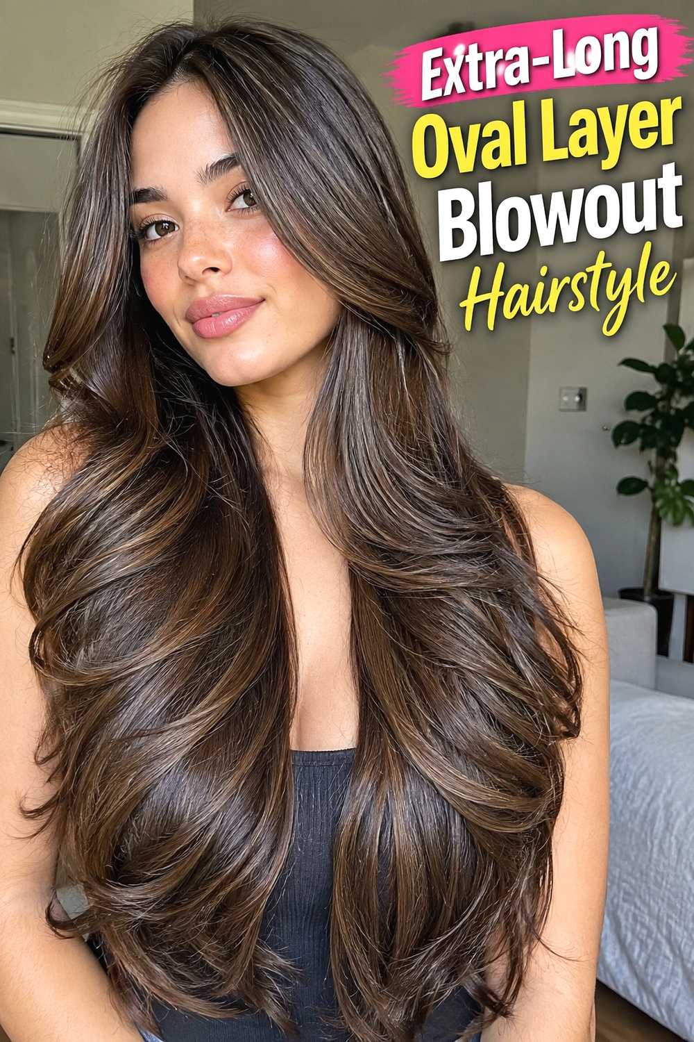 12. Extra Long Oval Layer Blowout Hairstyle