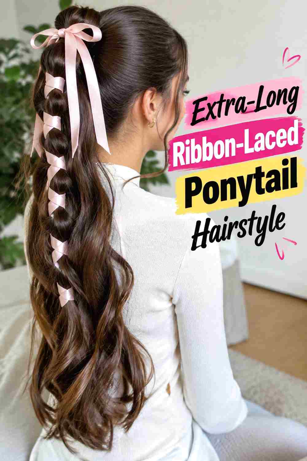 15. Extra Long Ribbon Laced Ponytail Hairstyle
