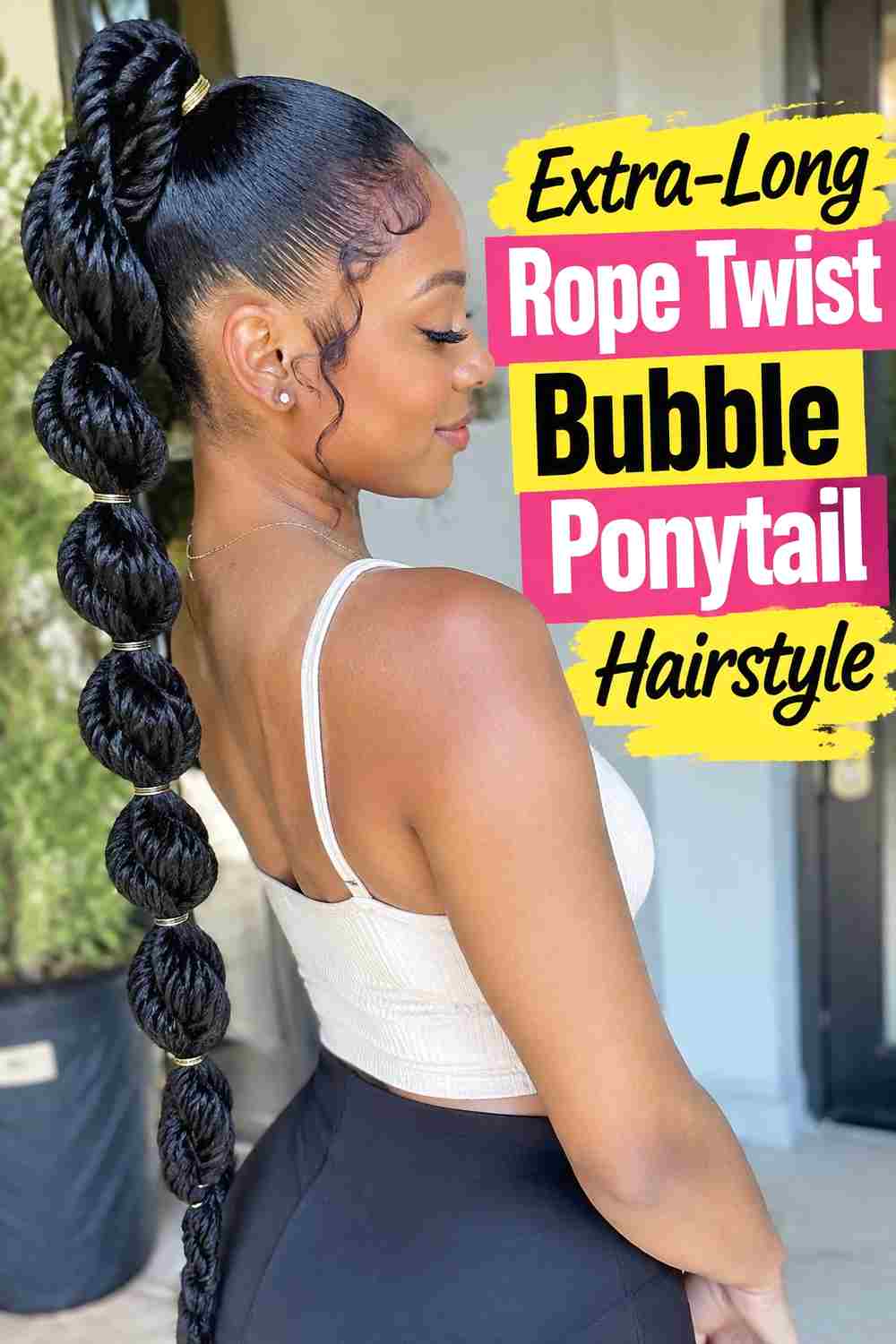 16. Extra Long Rope Twist Bubble Ponytail Hairstyle