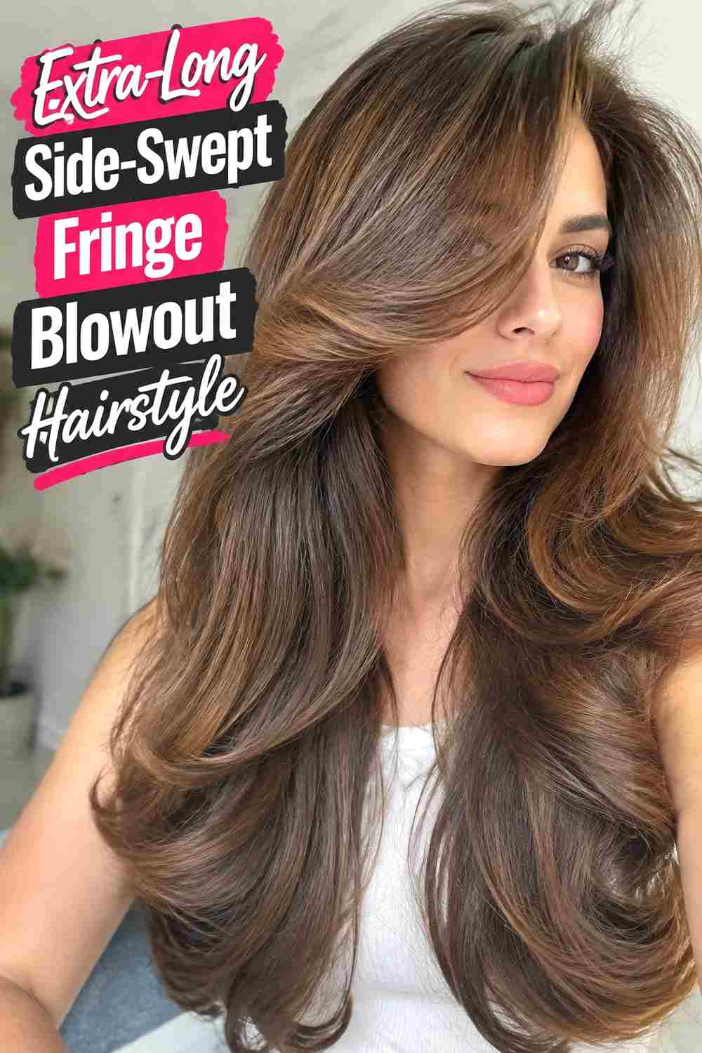 15. Extra Long Side Swept Fringe Blowout Hairstyle