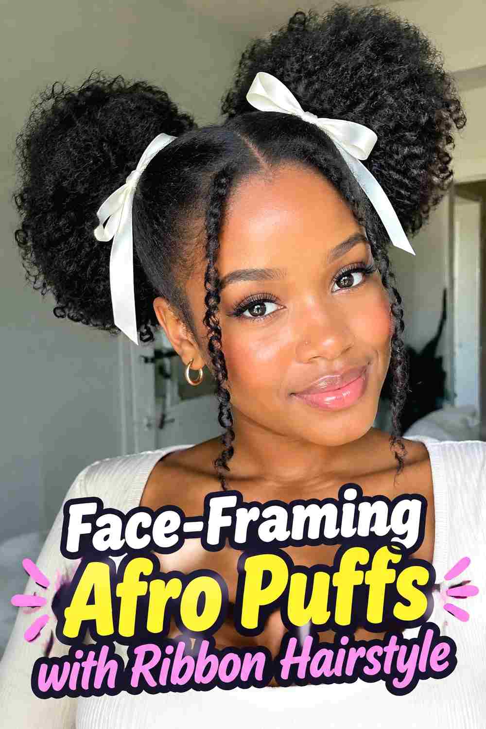 10. Face Framing Afro Puffs With Ribbon Hairstyle