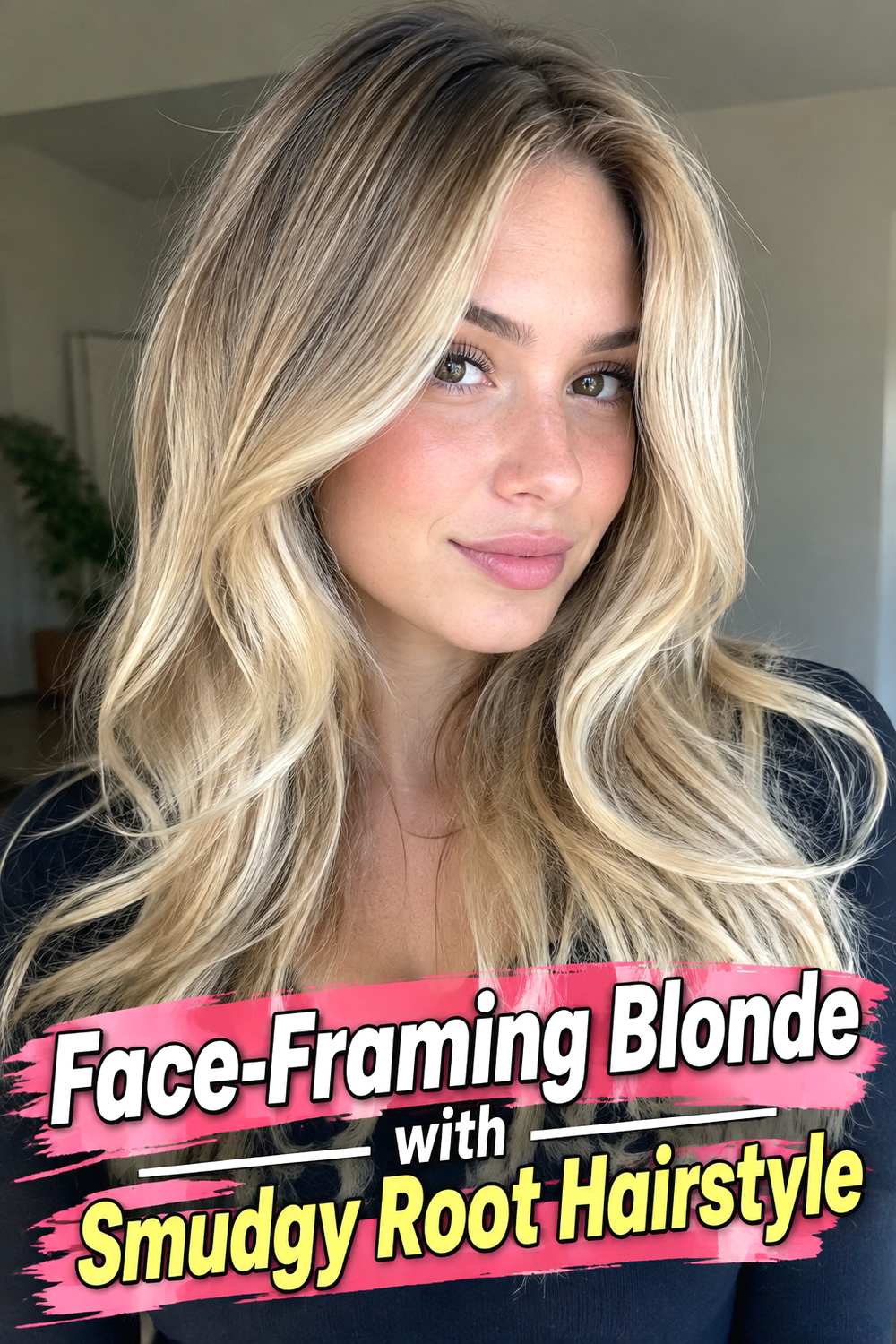 13. Face Framing Blonde With Smudgy Root Hairstyle