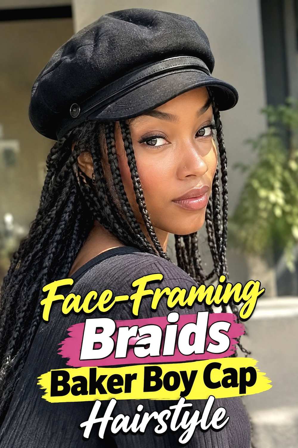 10. Face Framing Braids Baker Boy Cap Hairstyle