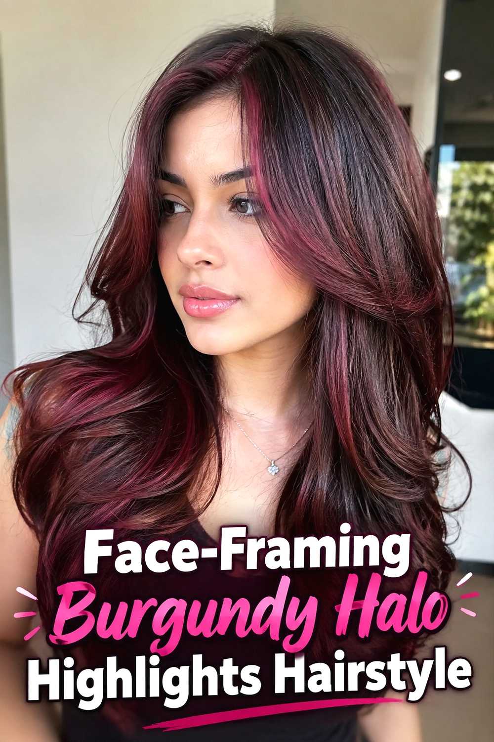 16. Face Framing Burgundy Halo Highlights Hairstyle