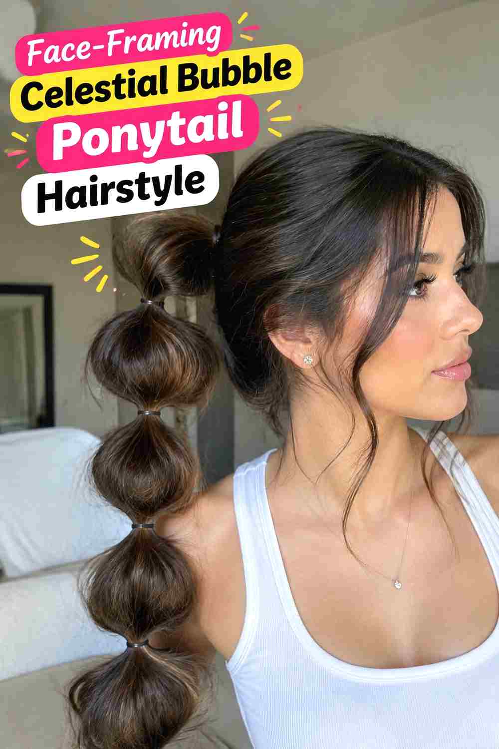 15. Face Framing Celestial Bubble Ponytail Hairstyle