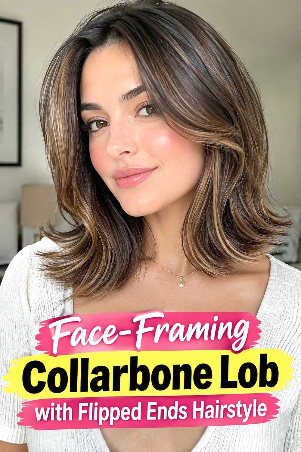 11. Face Framing Collarbone Lob With Flipped Ends Hairstyle