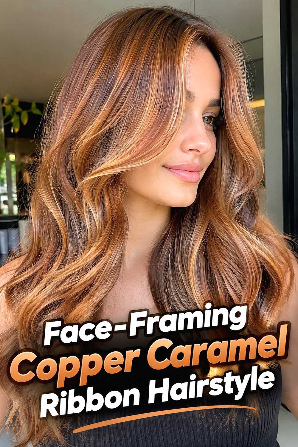 3. Face Framing Copper Caramel Ribbon Hairstyle