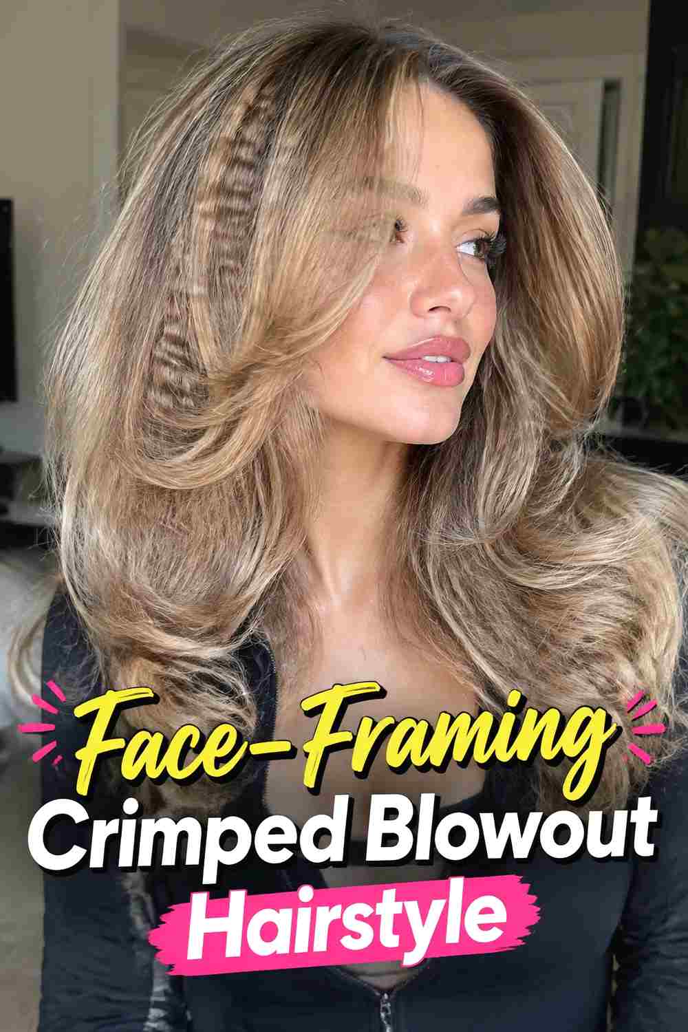 12. Face Framing Crimped Blowout Hairstyle