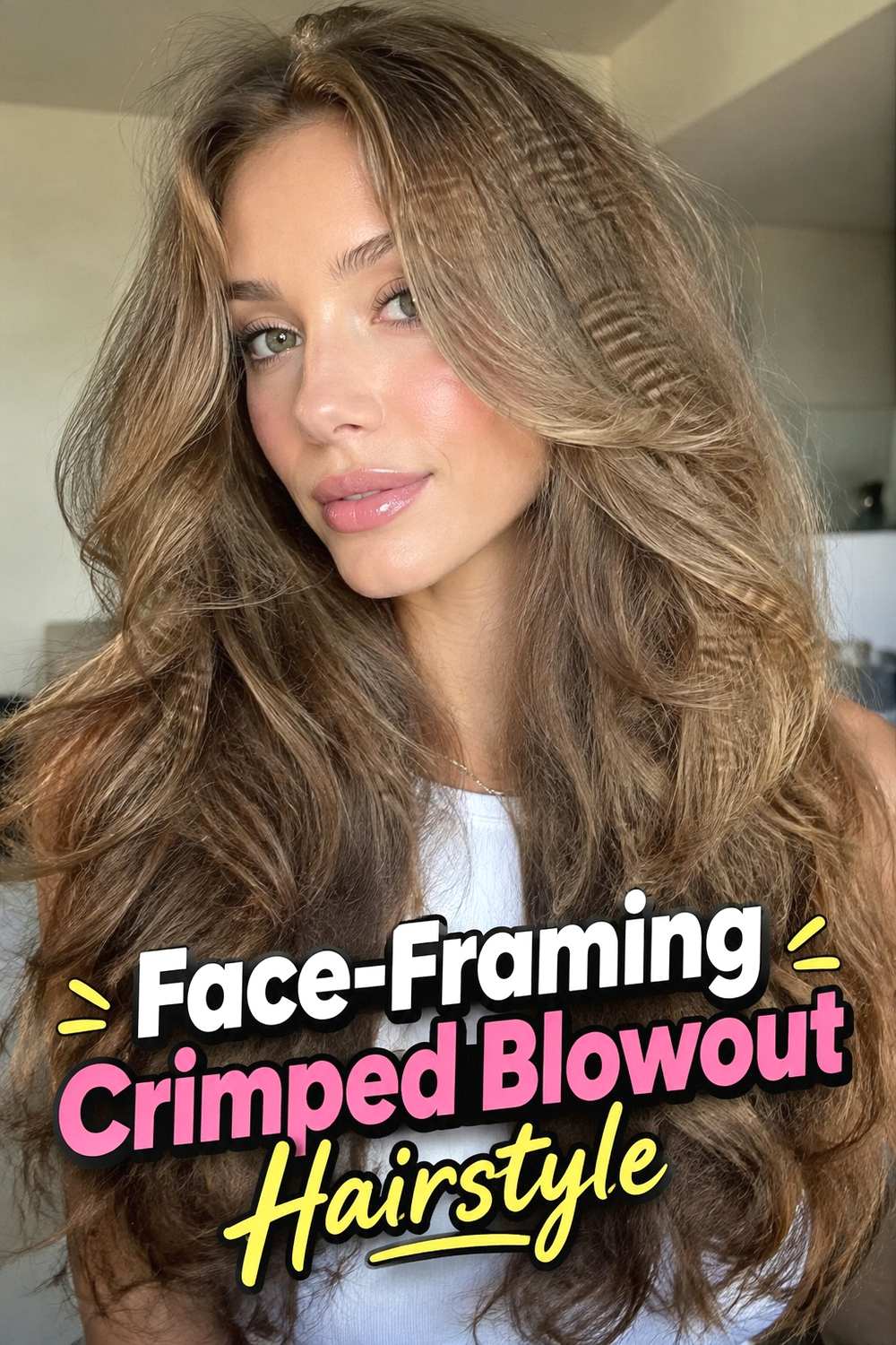 7. Face Framing Crimped Blowout Hairstyle