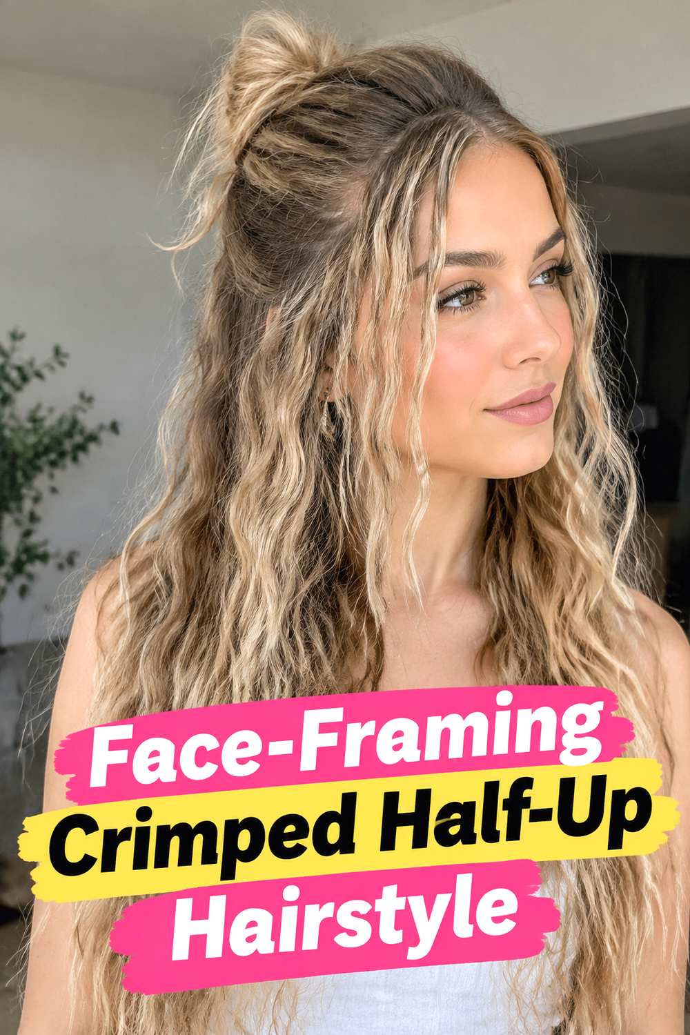 Face-Framing Crimped Half-Up Hairstyle