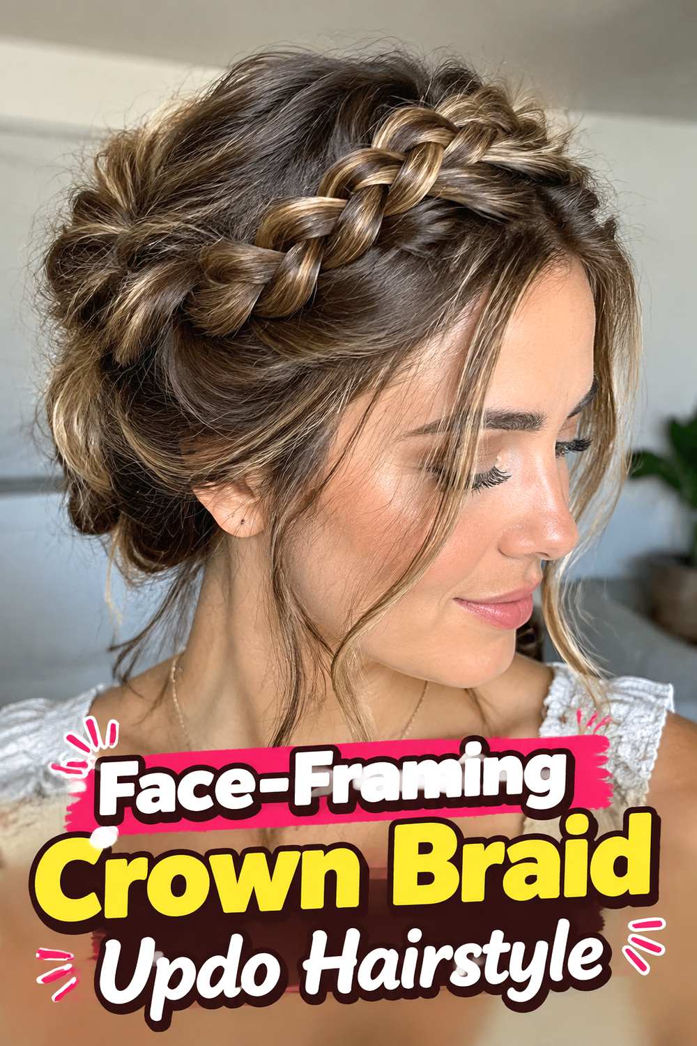 Face-Framing Crown Braid Updo Hairstyle