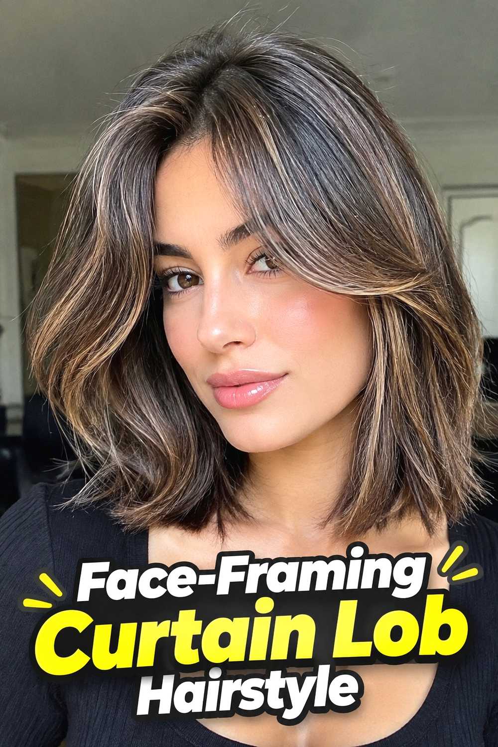 2. Face Framing Curtain Lob Hairstyle