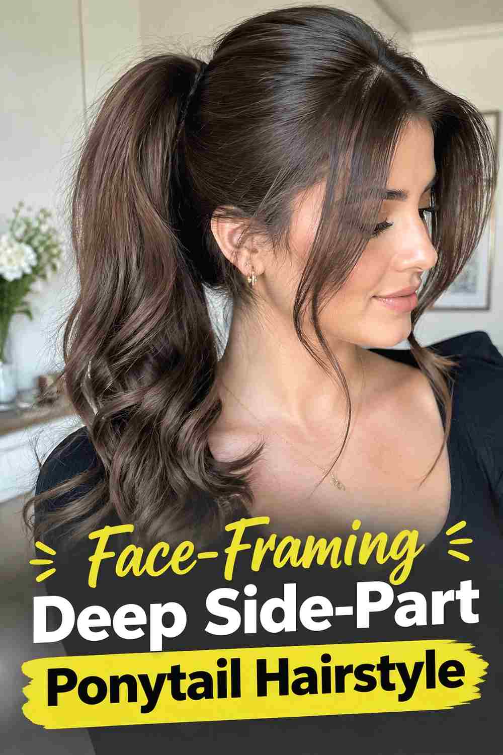 11. Face Framing Deep Side Part Ponytail Hairstyle