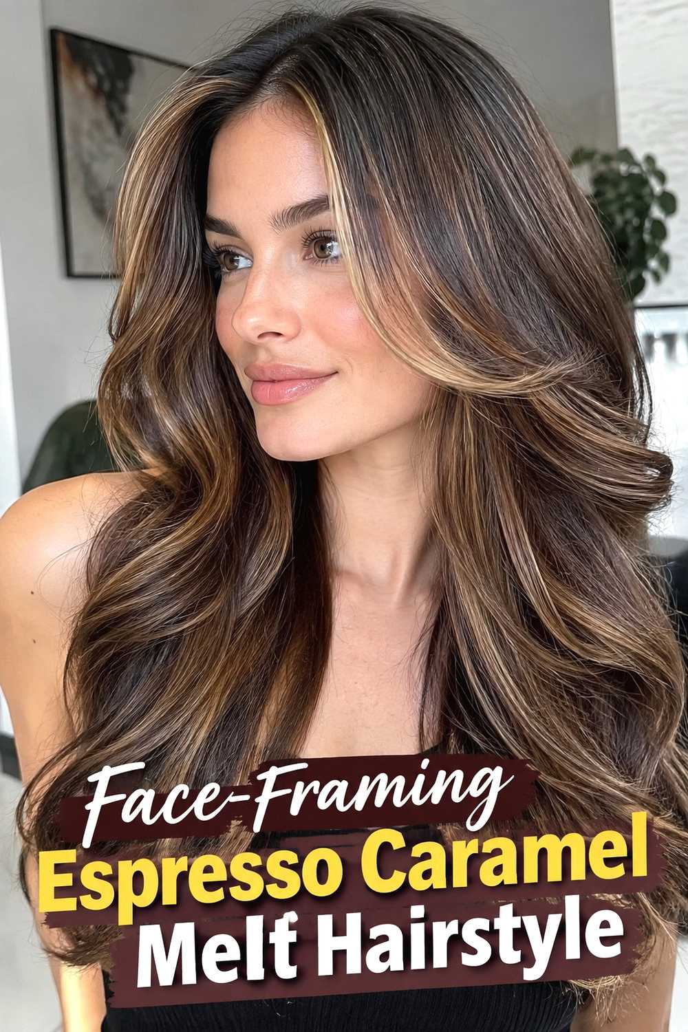 6. Face Framing Espresso Caramel Melt Hairstyle