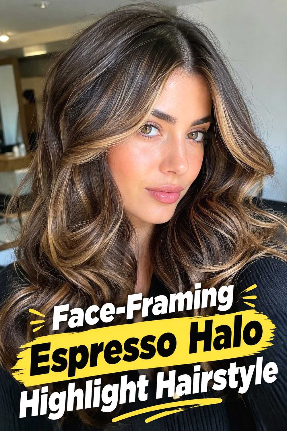 7. Face Framing Espresso Halo Highlight Hairstyle