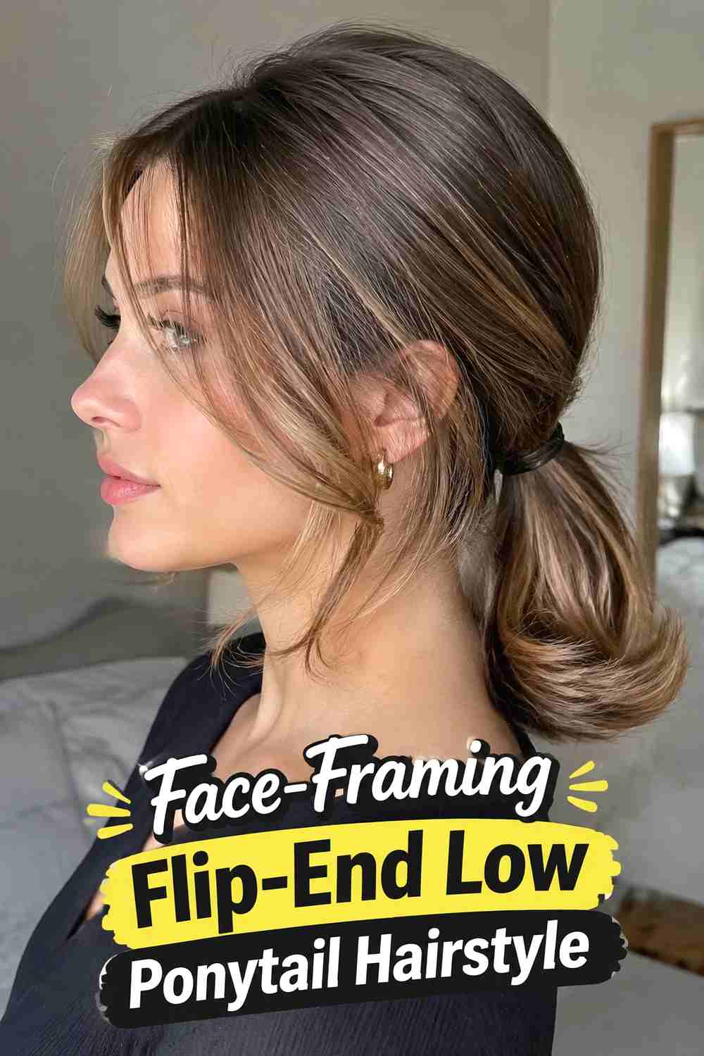5. Face Framing Flip End Low Ponytail Hairstyle