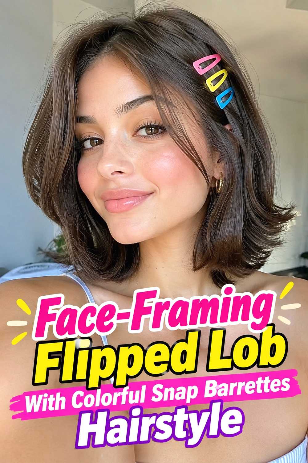 7. Face Framing Flipped Lob With Colorful Snap Barrettes Hairstyle