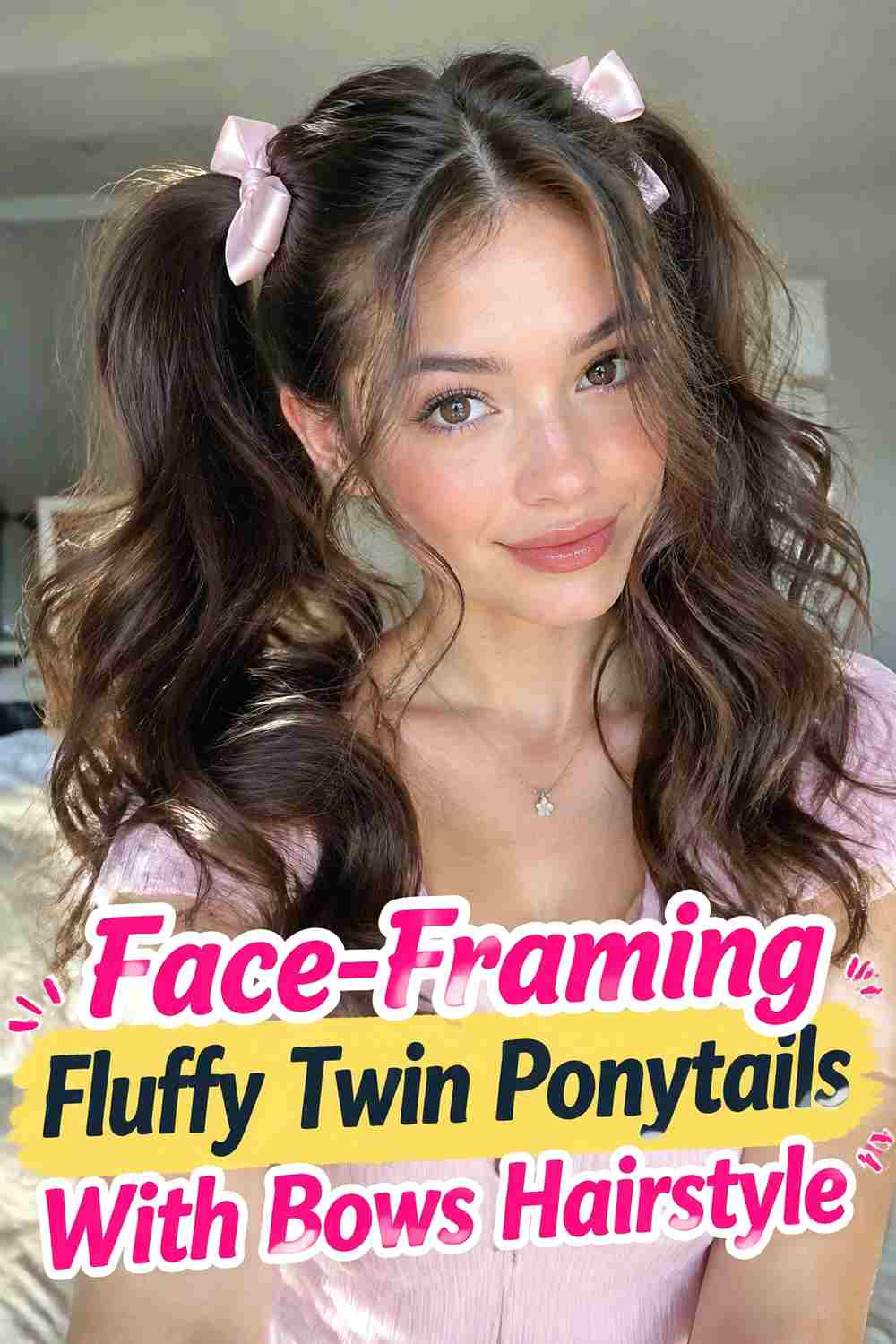 9. Face Framing Fluffy Twin Ponytails With Bows Hairstyle