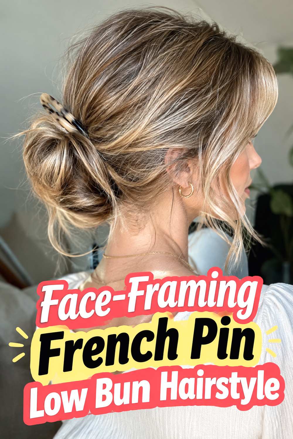 Face-Framing French Pin Low Bun Hairstyle