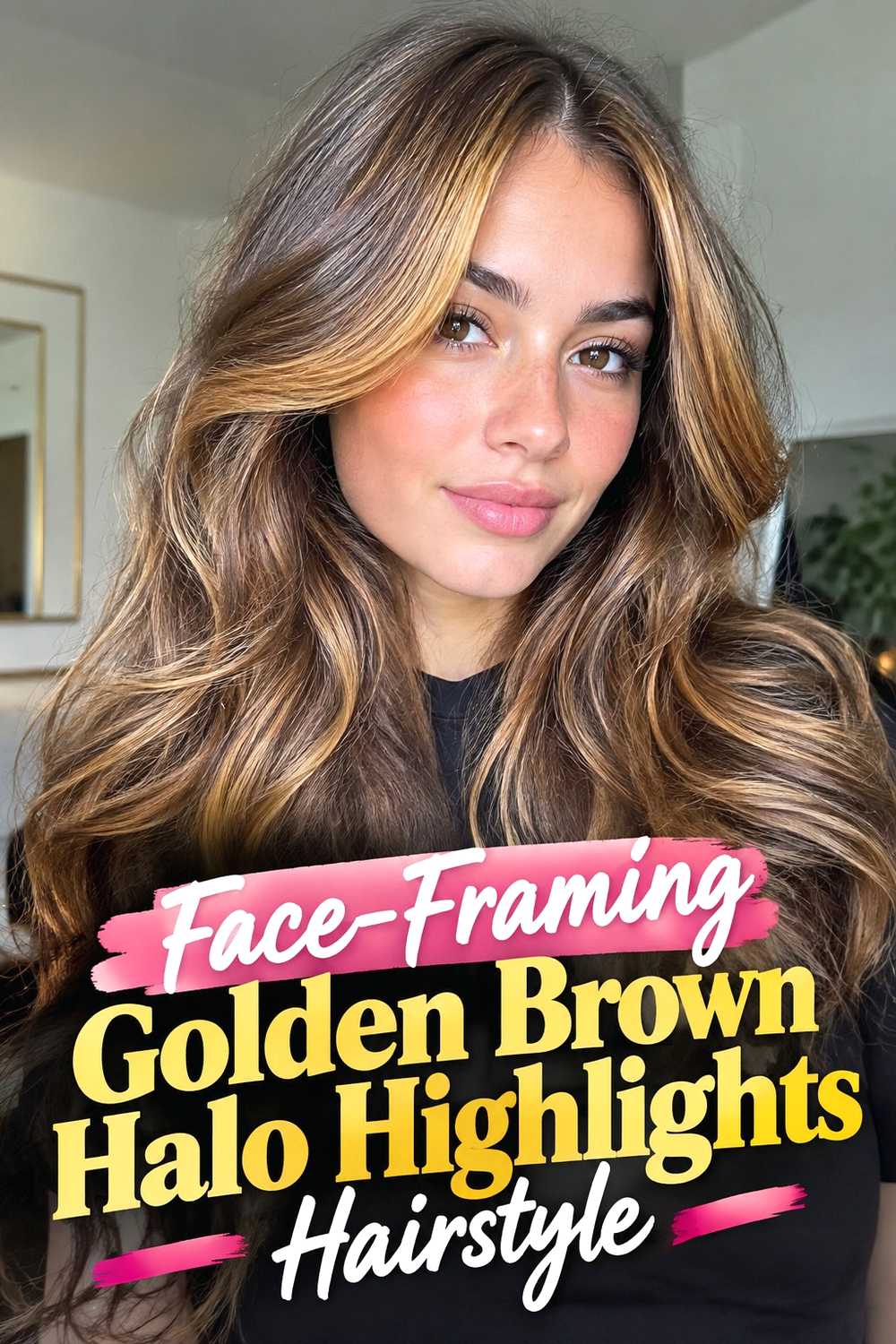 6. Face Framing Golden Brown Halo Highlights Hairstyle