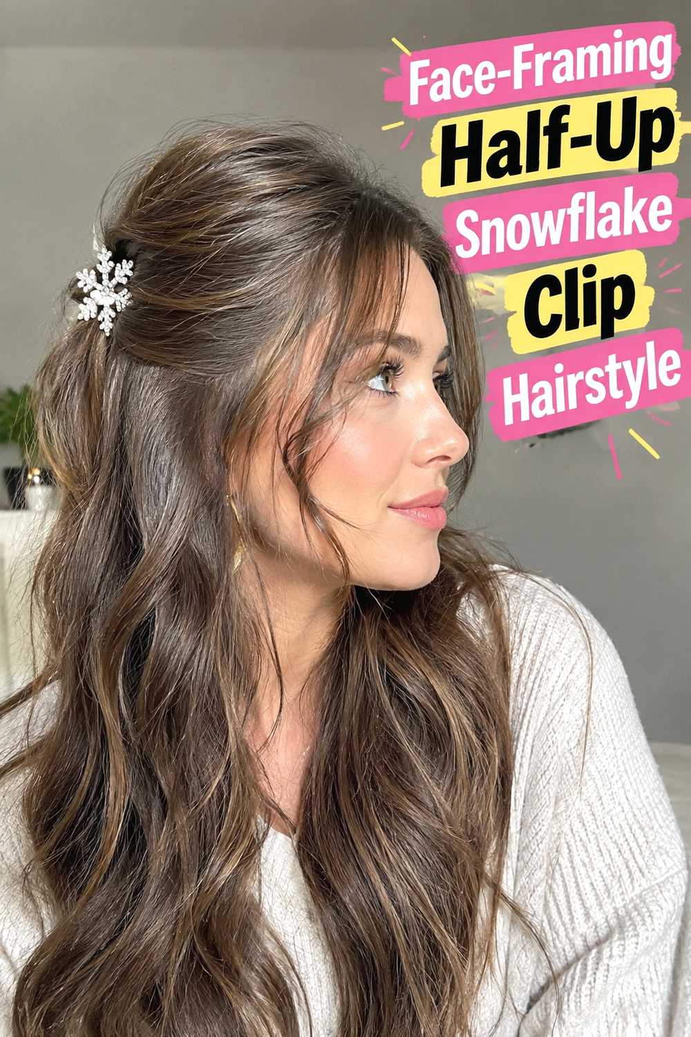 17. Face Framing Half Up Snowflake Clip Hairstyle