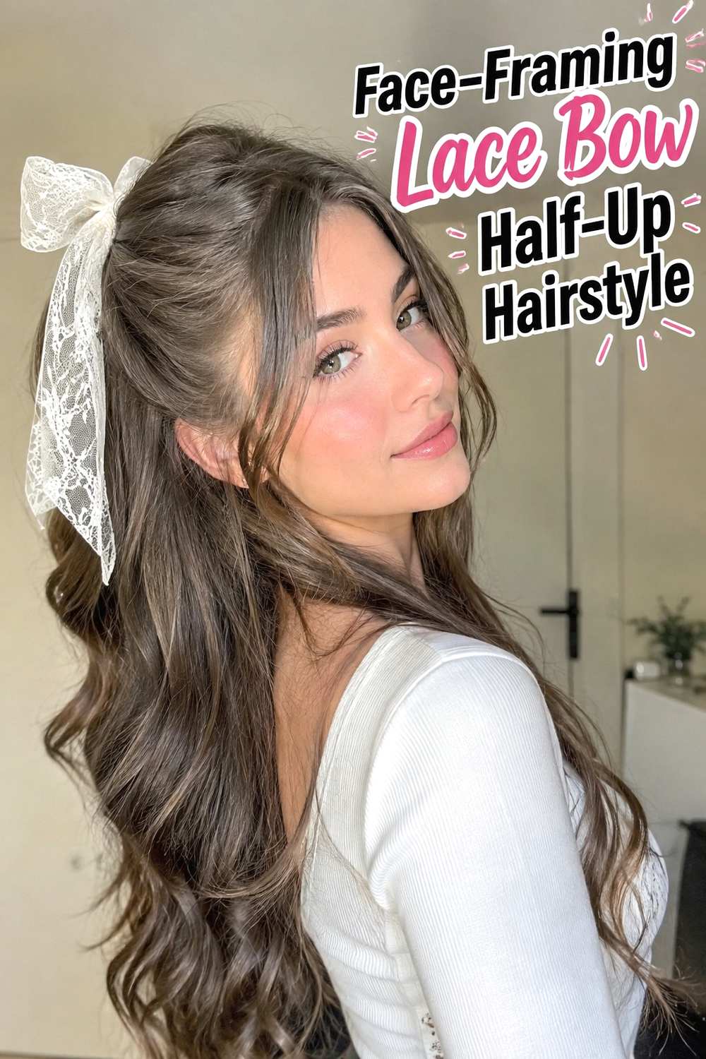 13. Face Framing Lace Bow Half Up Hairstyle