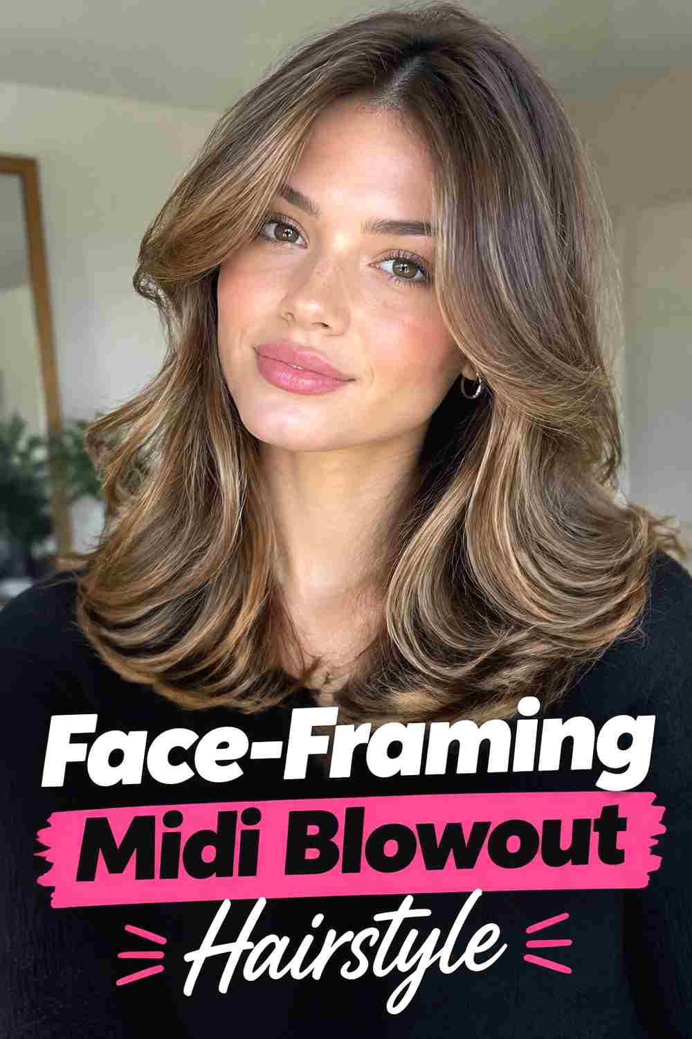 6. Face Framing Midi Blowout Hairstyle