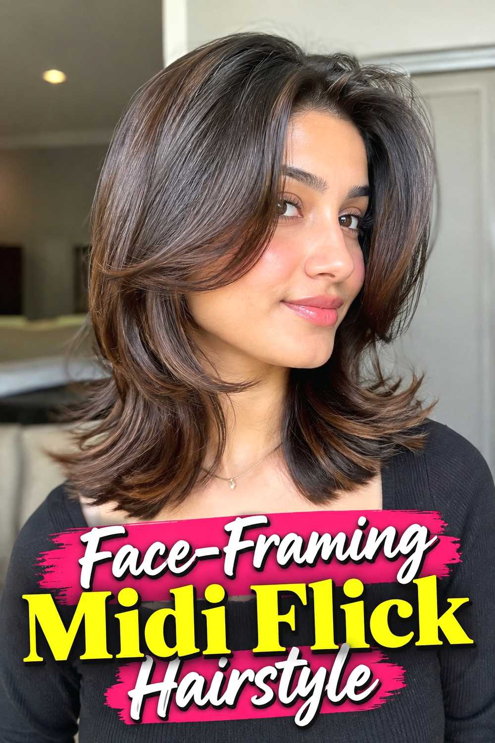 3. Face Framing Midi Flick Hairstyle