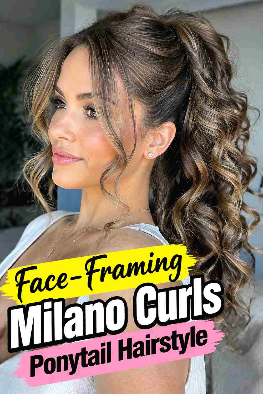 9. Face Framing Milano Curls Ponytail Hairstyle