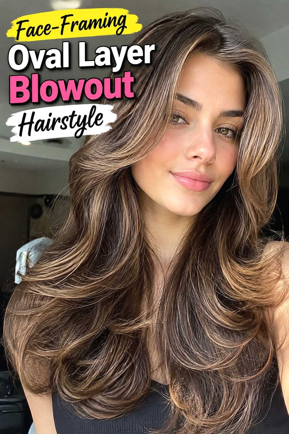5. Face Framing Oval Layer Blowout Hairstyle