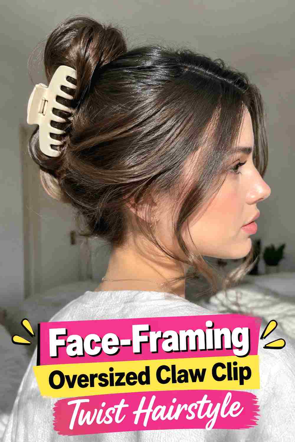 13. Face Framing Oversized Claw Clip Twist Hairstyle