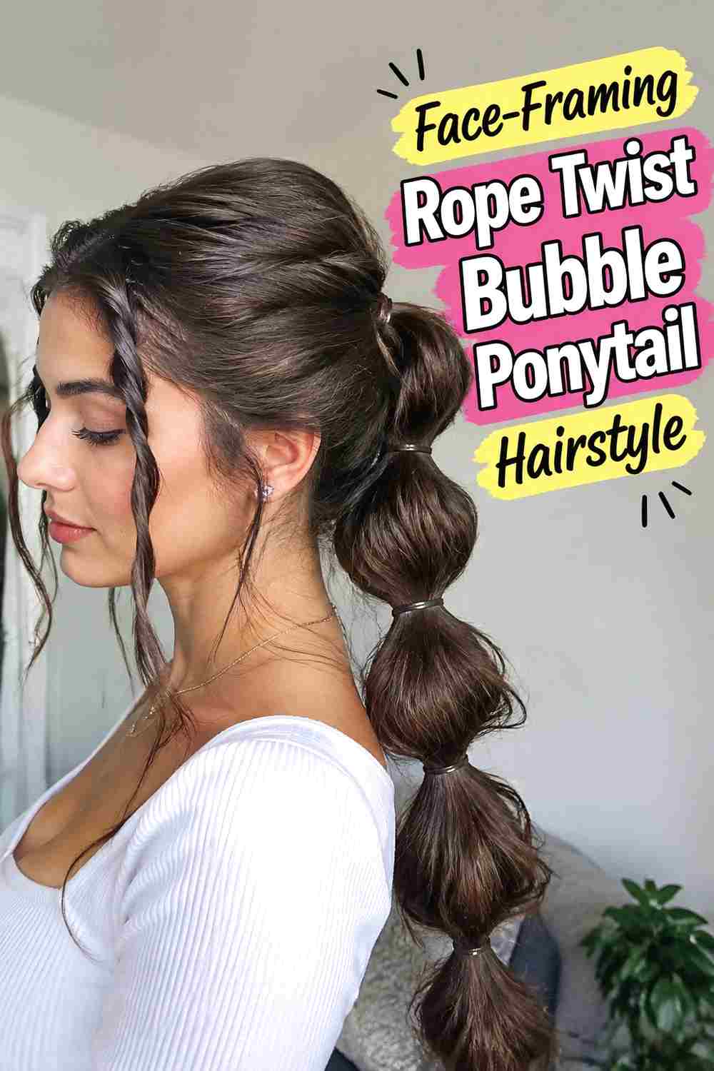 17. Face Framing Rope Twist Bubble Ponytail Hairstyle