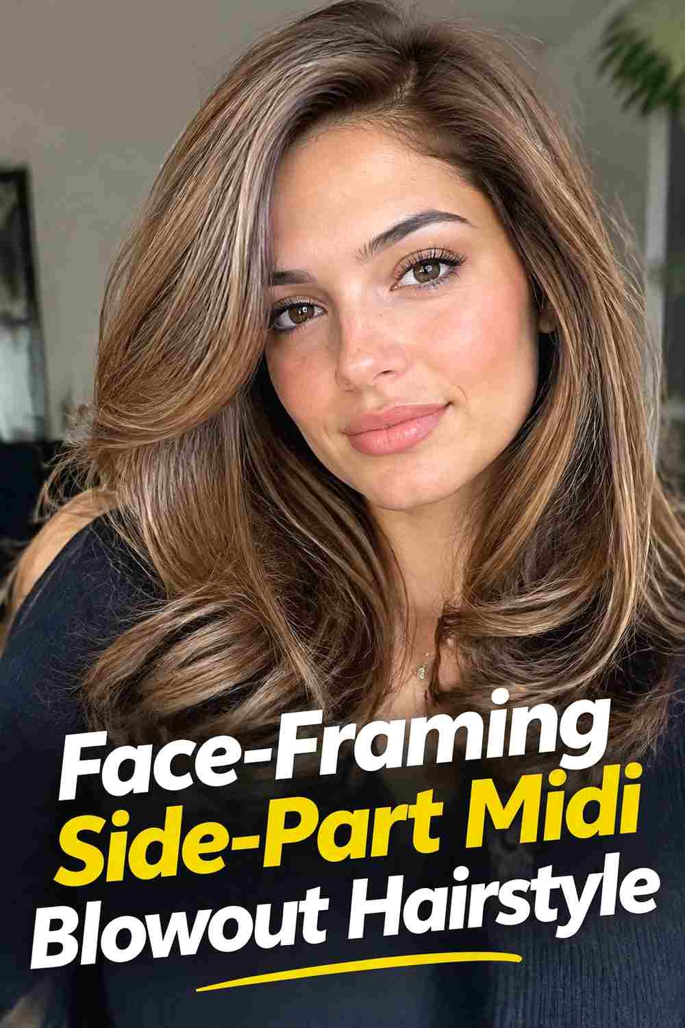 5. Face Framing Side Part Midi Blowout Hairstyle