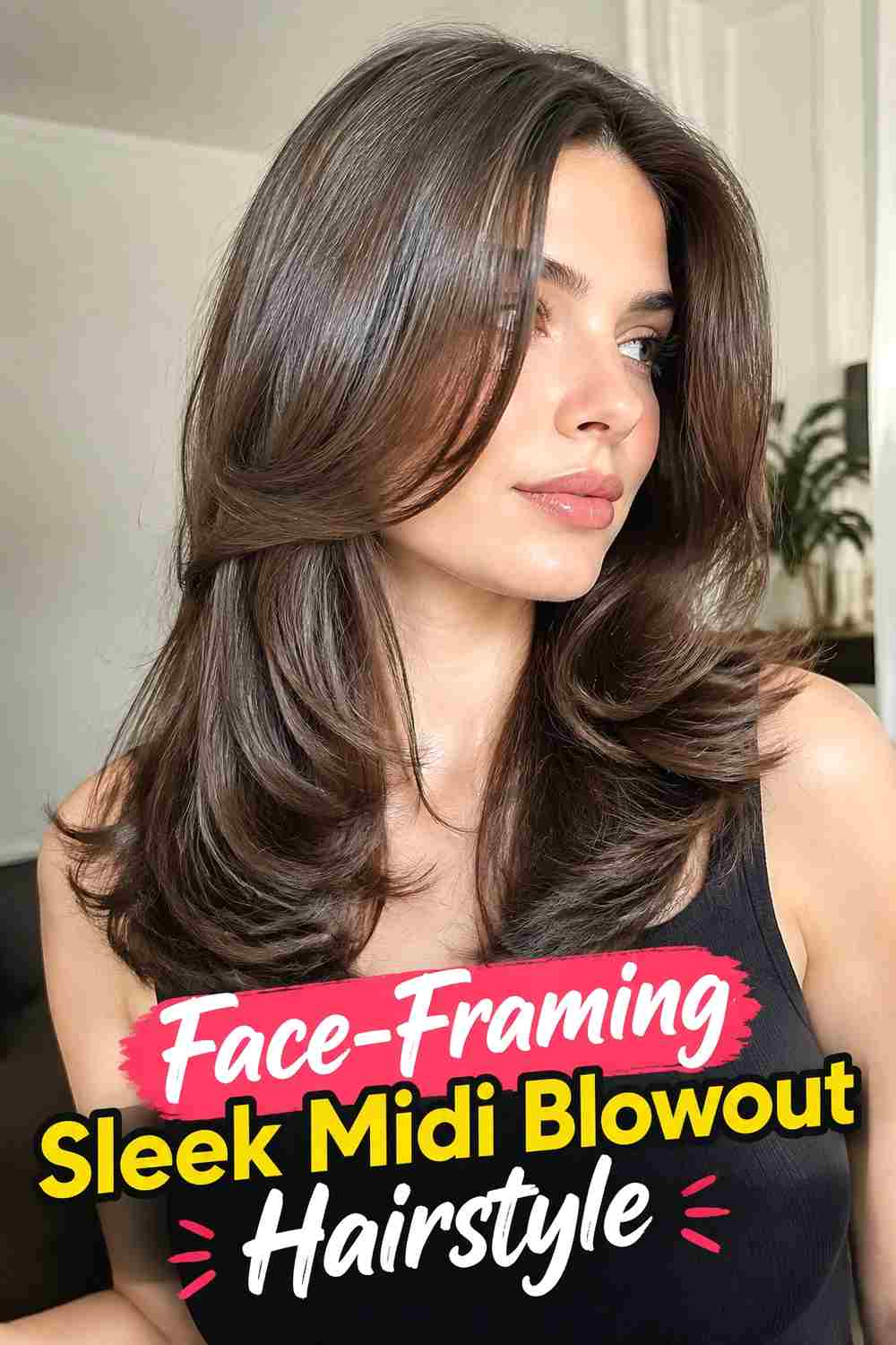 5. Face Framing Sleek Midi Blowout Hairstyle