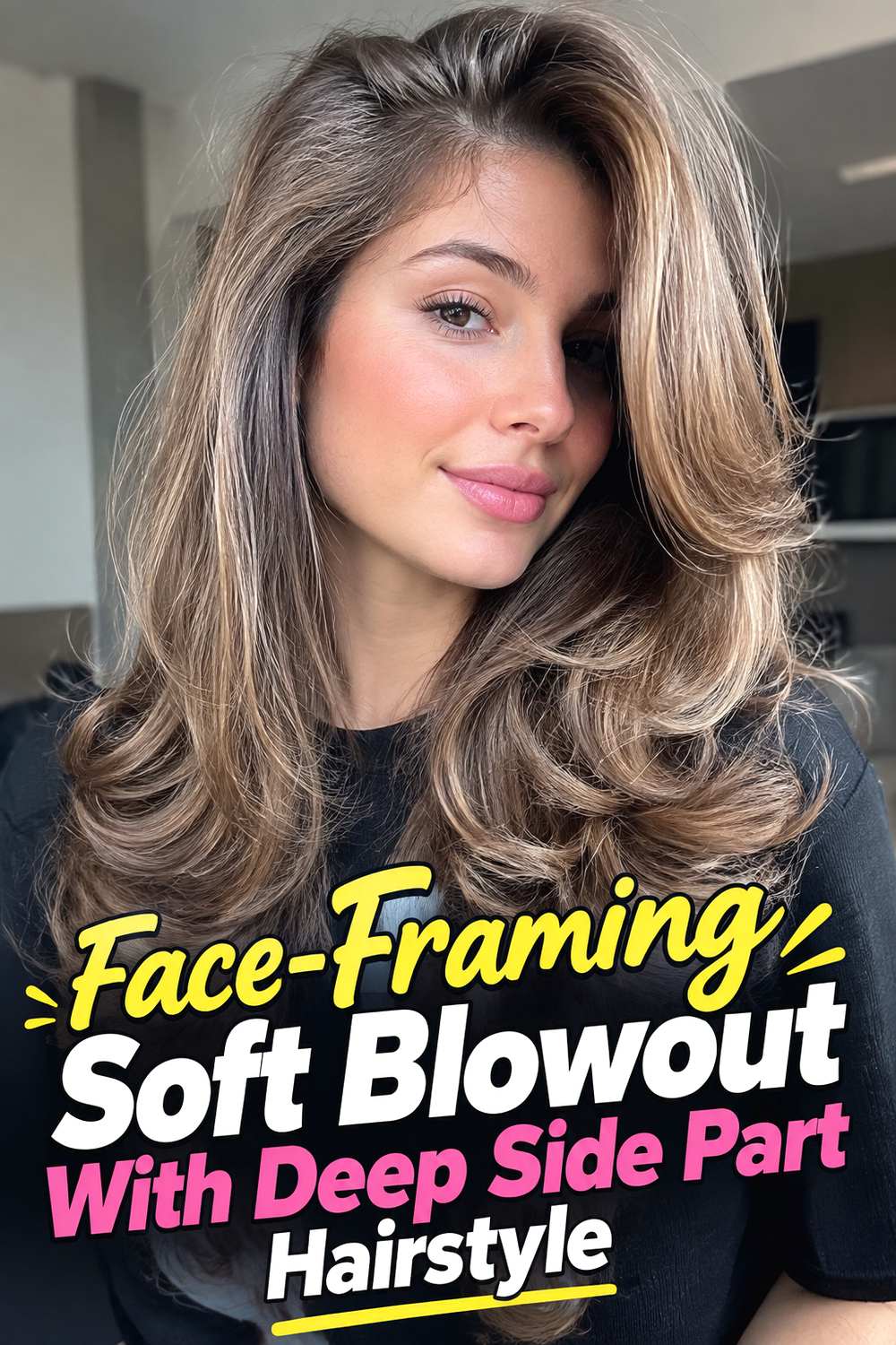 Face-Framing Soft Blowout With Deep Side Part Hairstyle